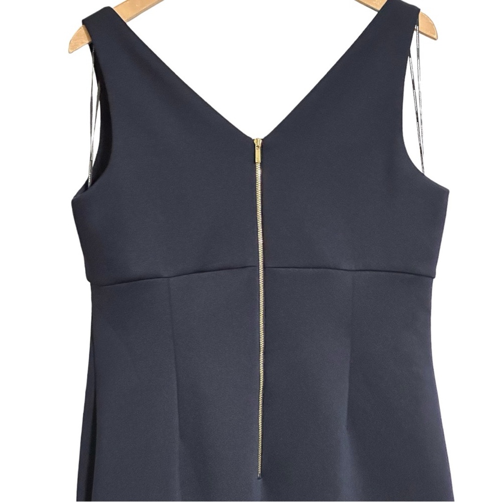 Donna Karan Navy Ruffle Bottom V-Neck Sleeveless Zipper Cocktail Party Dress 14 - Picture 9 of 11